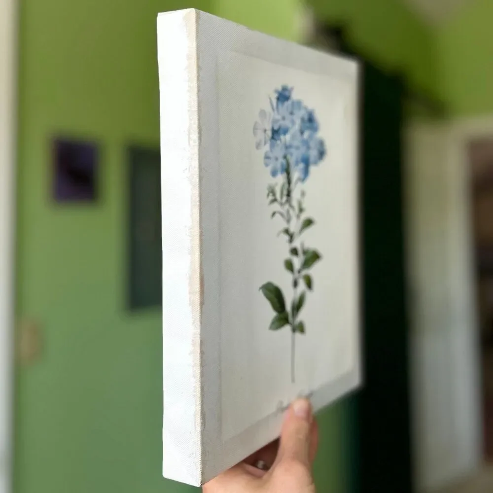 Rustic Charming Blue Plumbago Flower Canvas Wrapped Wall Sign Accent Cottagecore